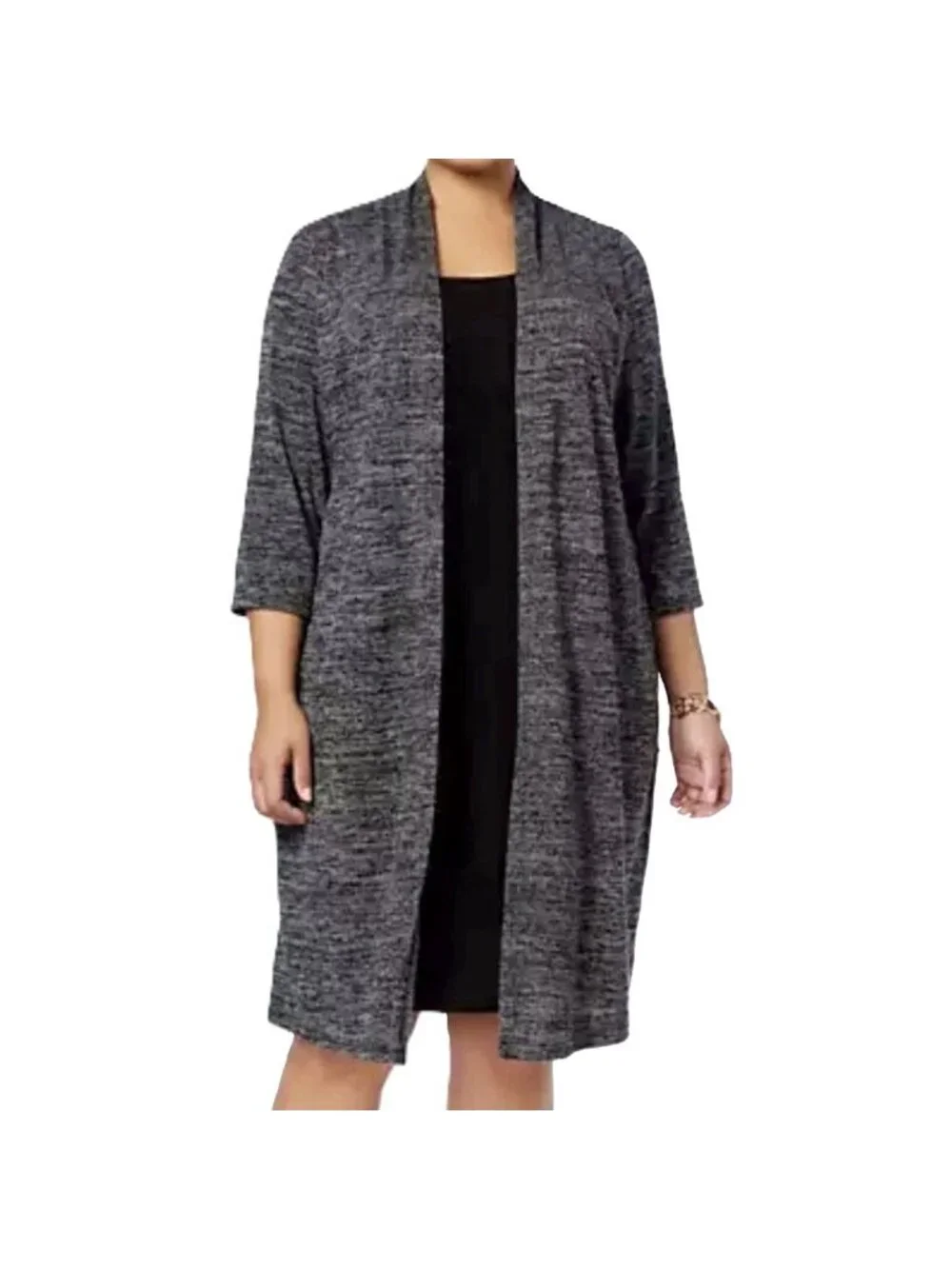 Connected Womens Layered Look Sweater Dress In Gray And Black Size 20W NWT